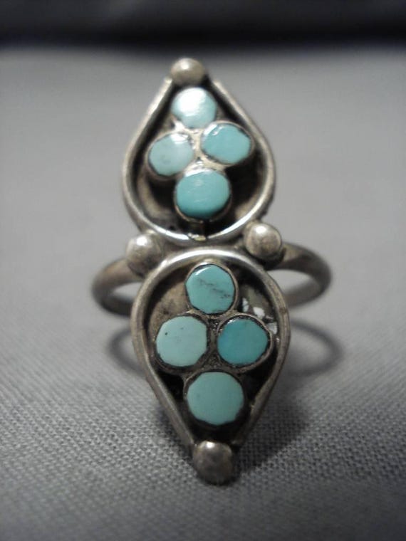 Maevelous Vintage Zuni Native American Inlay Turquoise Sterling Silver Ring Old Maevelous Vintage Zuni Native American Inlay Turquoise Sterling Silver Ring Old