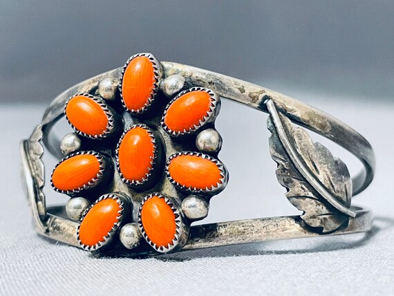Flower Coral Vintage Native American Navajo Sterl… - image 4