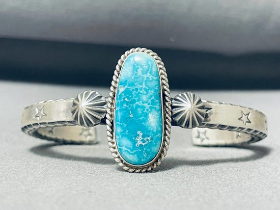 Important Native American Navajo Old Kingman Turquoise Sterling Silver Earrings Important Native American Navajo Old Kingman Turquoise Sterling Silver Earrings
