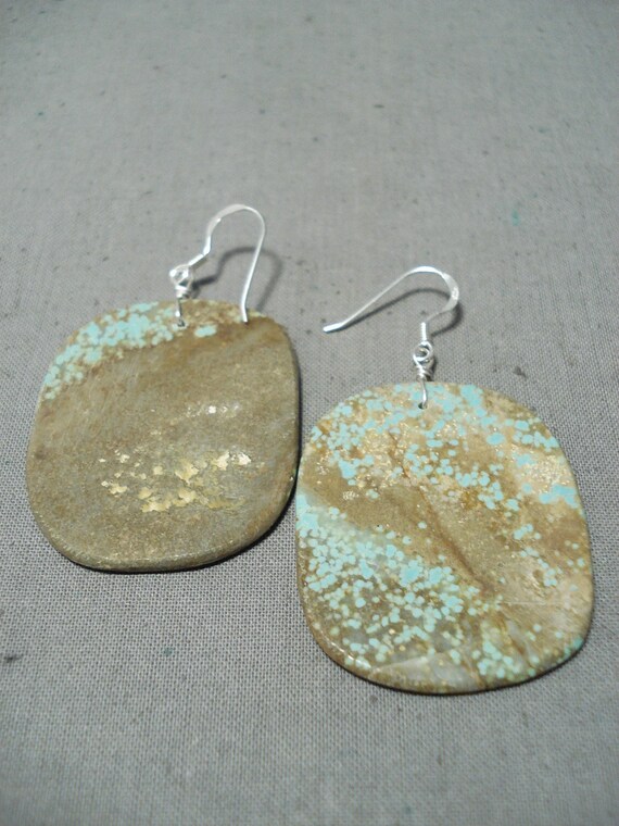 Superb Santo Domingo Native American Royston Turquoise Sterling Silver Earrings Superb Santo Domingo Native American Royston Turquoise Sterling Silver Earrings