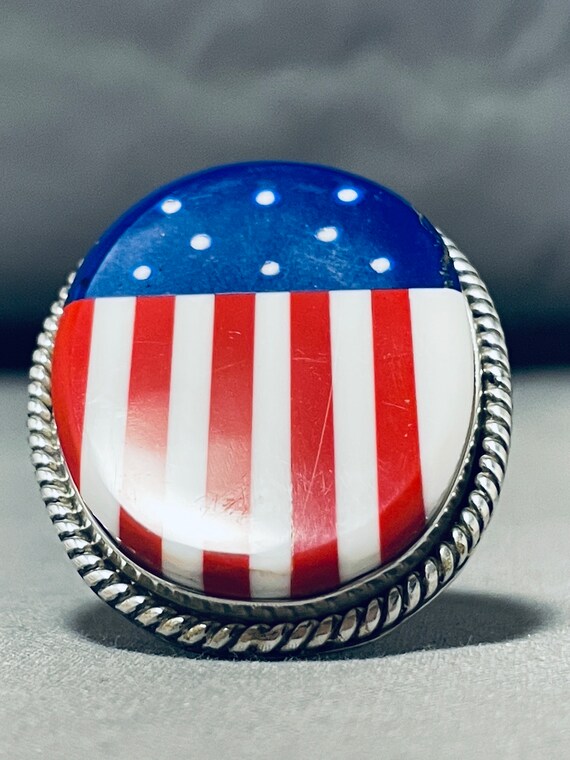 American Flag Very Rare Native American Navajo Lapis Coral Sterling Silver Bracelet American Flag Very Rare Native American Navajo Lapis Coral Sterling Silver Bracelet