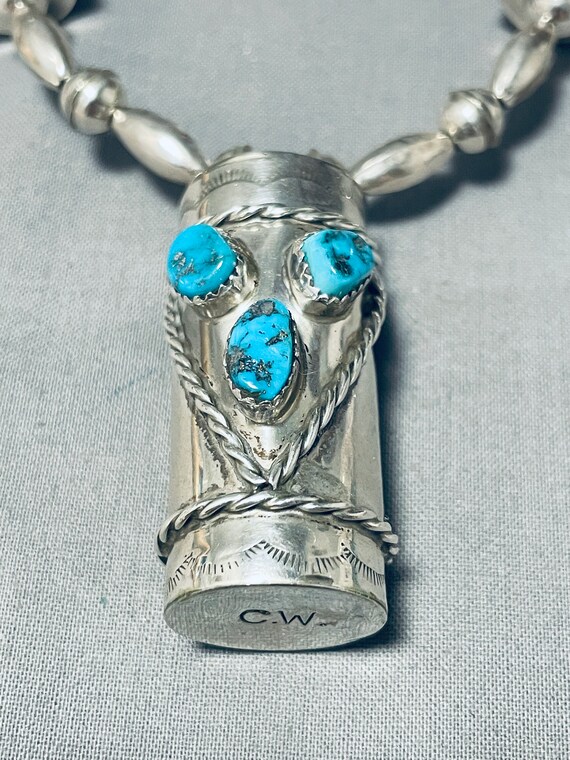 Native American Hand Forged Sterling Silver Drum Turquoise Necklace Old Native American Hand Forged Sterling Silver Drum Turquoise Necklace Old
