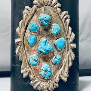 Native American Authentic Vintage Zuni Blue Gem Turquoise Sterling Silver Bow Guard Native American Authentic Vintage Zuni Blue Gem Turquoise Sterling Silver Bow Guard