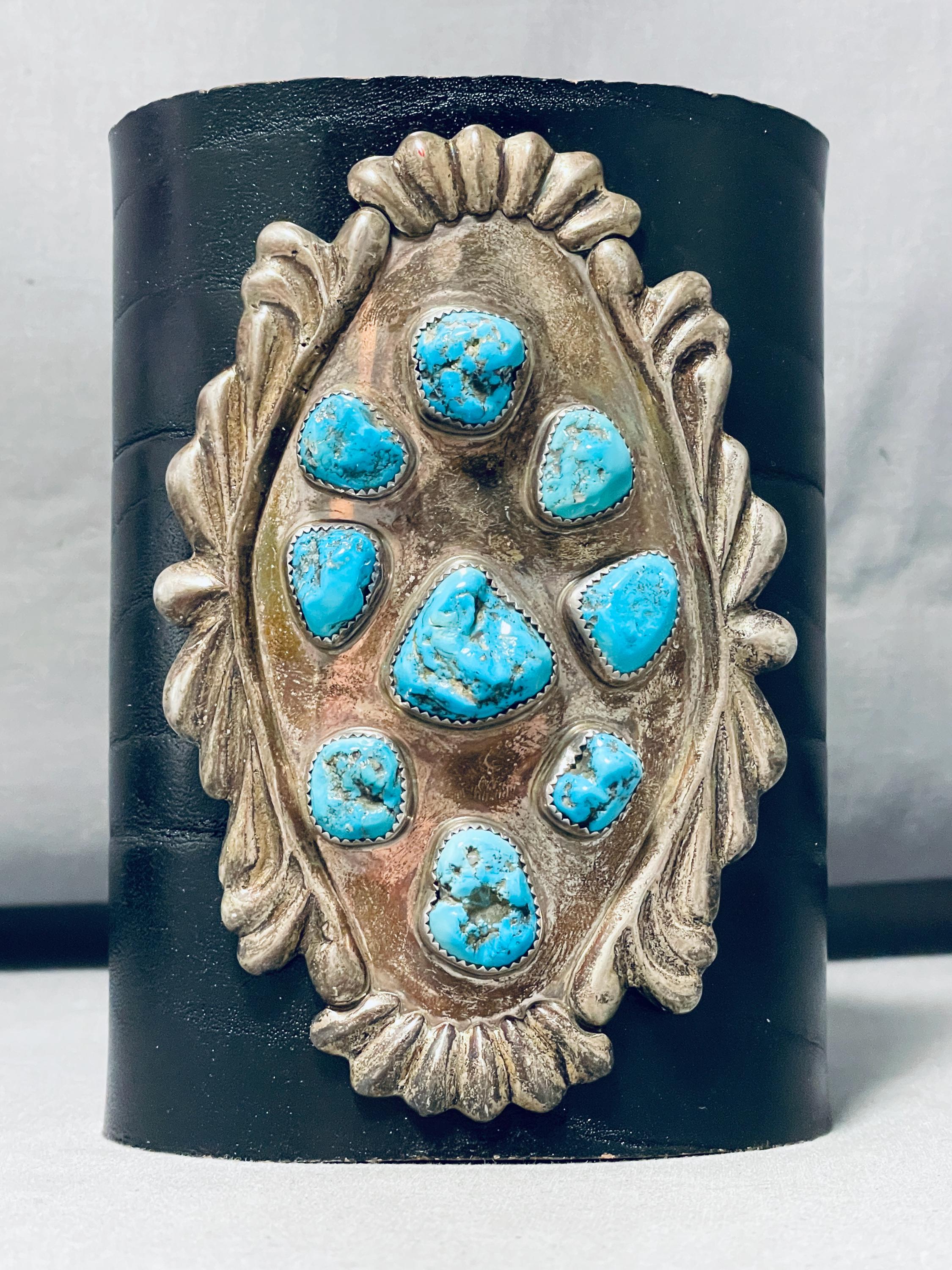 Native American Sensational Vintage Zuni Blue Gem Turquoise Sterling Silver Bracelet Old Native American Sensational Vintage Zuni Blue Gem Turquoise Sterling Silver Bracelet Old