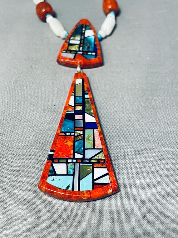 Native American One Of The Most Unique Vintage Santo Domingo Turquoise Inlay Necklace Native American One Of The Most Unique Vintage Santo Domingo Turquoise Inlay Necklace