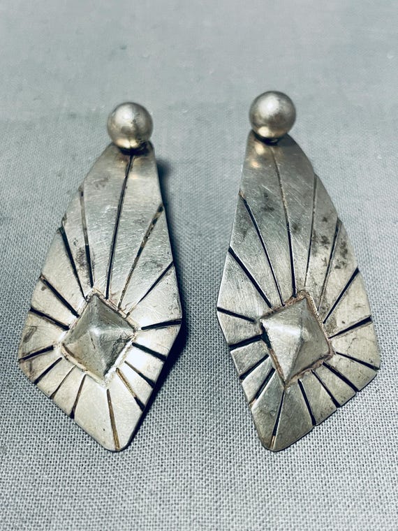 Important Fabulous Native American Navajo Jeanette Dale Sterling Silver #8 Turquoise Earrings Important Fabulous Native American Navajo Jeanette Dale Sterling Silver #8 Turquoise Earrings