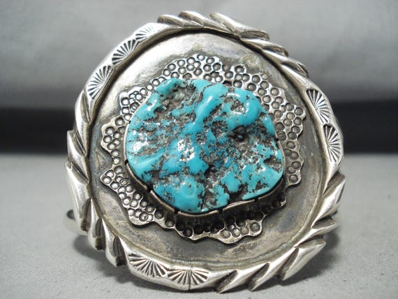Native American Important Russ Mccullough Cherokee Turquoise Sterling Silver Bracelet Native American Important Russ Mccullough Cherokee Turquoise Sterling Silver Bracelet