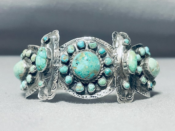 Native American Extremely Valuable Late 1800's/ 1900's Ingot Silver Turquoise Bracelet Native American Extremely Valuable Late 1800's/ 1900's Ingot Silver Turquoise Bracelet