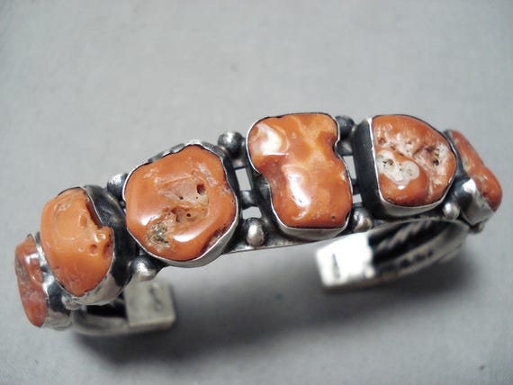 Herb Ration Chunky Coral Vintage Native American Navajo Sterling Silver Bracelet Herb Ration Chunky Coral Vintage Native American Navajo Sterling Silver Bracelet