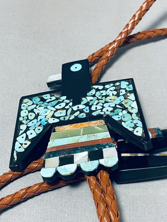 Native American Extraordinary Santo Domingo Turquoise Sterling Silver Bolo Signed Native American Extraordinary Santo Domingo Turquoise Sterling Silver Bolo Signed