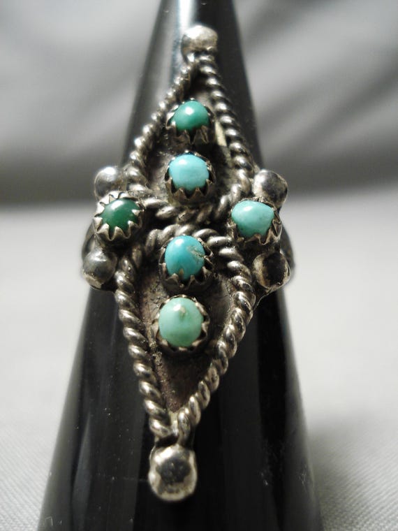 Astonishing Vintage Navajo 6 Turquoise Rounds Sterling Silver Ring Old Native American Astonishing Vintage Navajo 6 Turquoise Rounds Sterling Silver Ring Old Native American