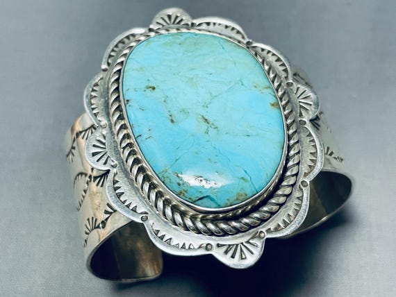 Rare Authentic Vintage Native American Navajo Blue Gem Turquoise Sterling Silver Bracelet Rare Authentic Vintage Native American Navajo Blue Gem Turquoise Sterling Silver Bracelet