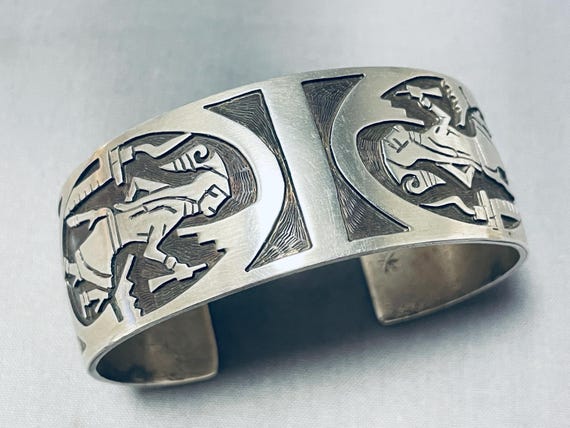 Important Vintage Native American Navajo Hopi Kachina Turquoise Sterling Silver Bracelet Old Important Vintage Native American Navajo Hopi Kachina Turquoise Sterling Silver Bracelet Old