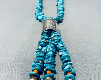 Een van de meest unieke Native American Navajo Turquoise rechte Jacla Sterling zilveren ketting - Doe een bod!