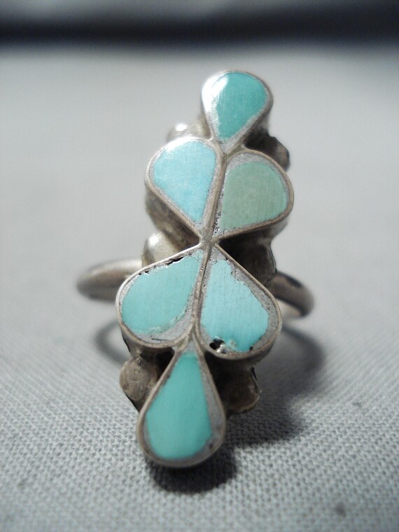 Impressive Vintage Native American Zuni Blue Gem Turquoise Sterling Silver Ring Impressive Vintage Native American Zuni Blue Gem Turquoise Sterling Silver Ring