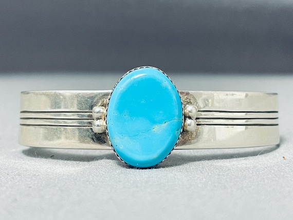 Impressive Vintage Native American Navajo Blue Gem Turquoise Sterling Silver Bracelet Impressive Vintage Native American Navajo Blue Gem Turquoise Sterling Silver Bracelet