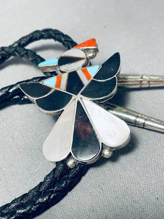 Marvelous Vintage Native American Zuni Turquoise Sterling Silver Thunderbird Bolo Marvelous Vintage Native American Zuni Turquoise Sterling Silver Thunderbird Bolo