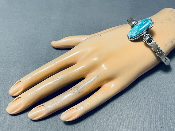 Derrick Cadman Native American Navajo Old Kingman Turquoise Sterling Silver Bracelet Derrick Cadman Native American Navajo Old Kingman Turquoise Sterling Silver Bracelet