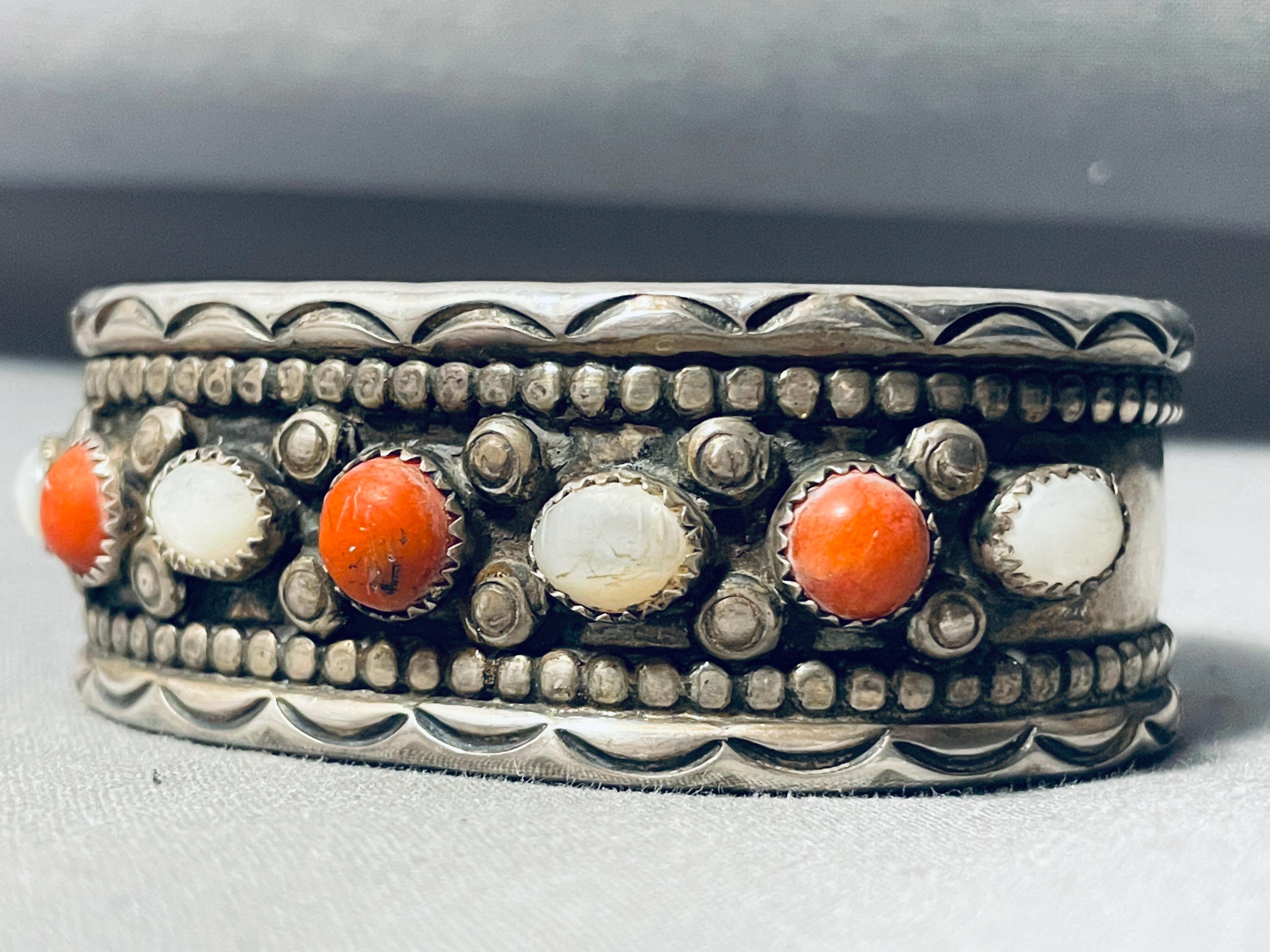 Museum Vintage Native American Navajo Coral Pearl Sterling Silver ...