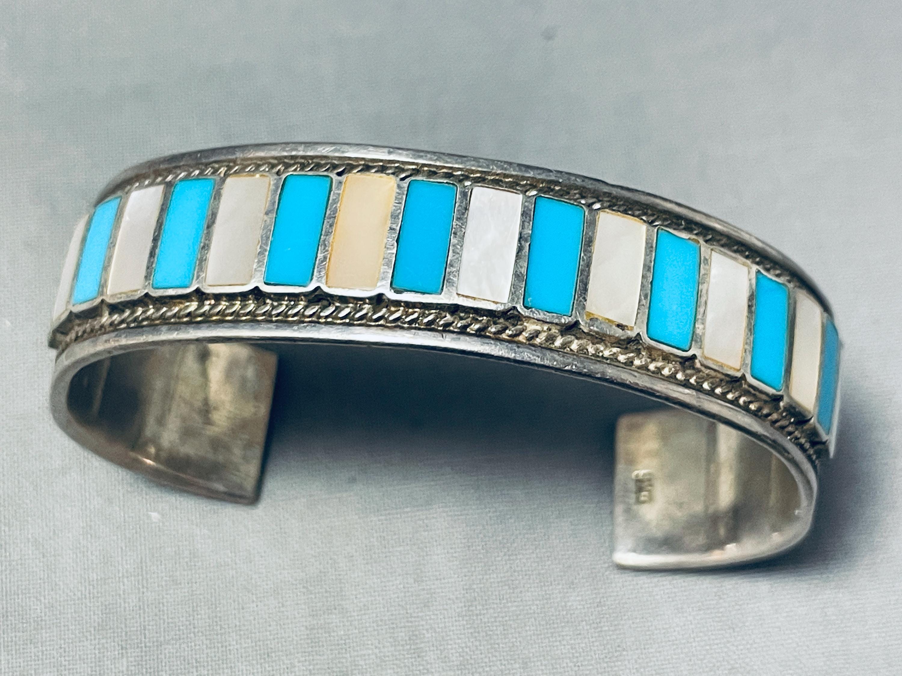 Striking Vintage Zuni Native American Turquoise Sterling Silver Earrings Striking Vintage Zuni Native American Turquoise Sterling Silver Earrings