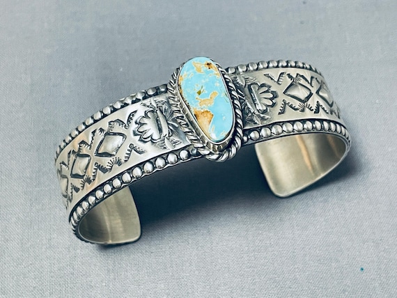 Jeff James Native American Navajo Signed 8 Turquoise Sterling Silver Heavy Bracelet Jeff James Native American Navajo Signed 8 Turquoise Sterling Silver Heavy Bracelet