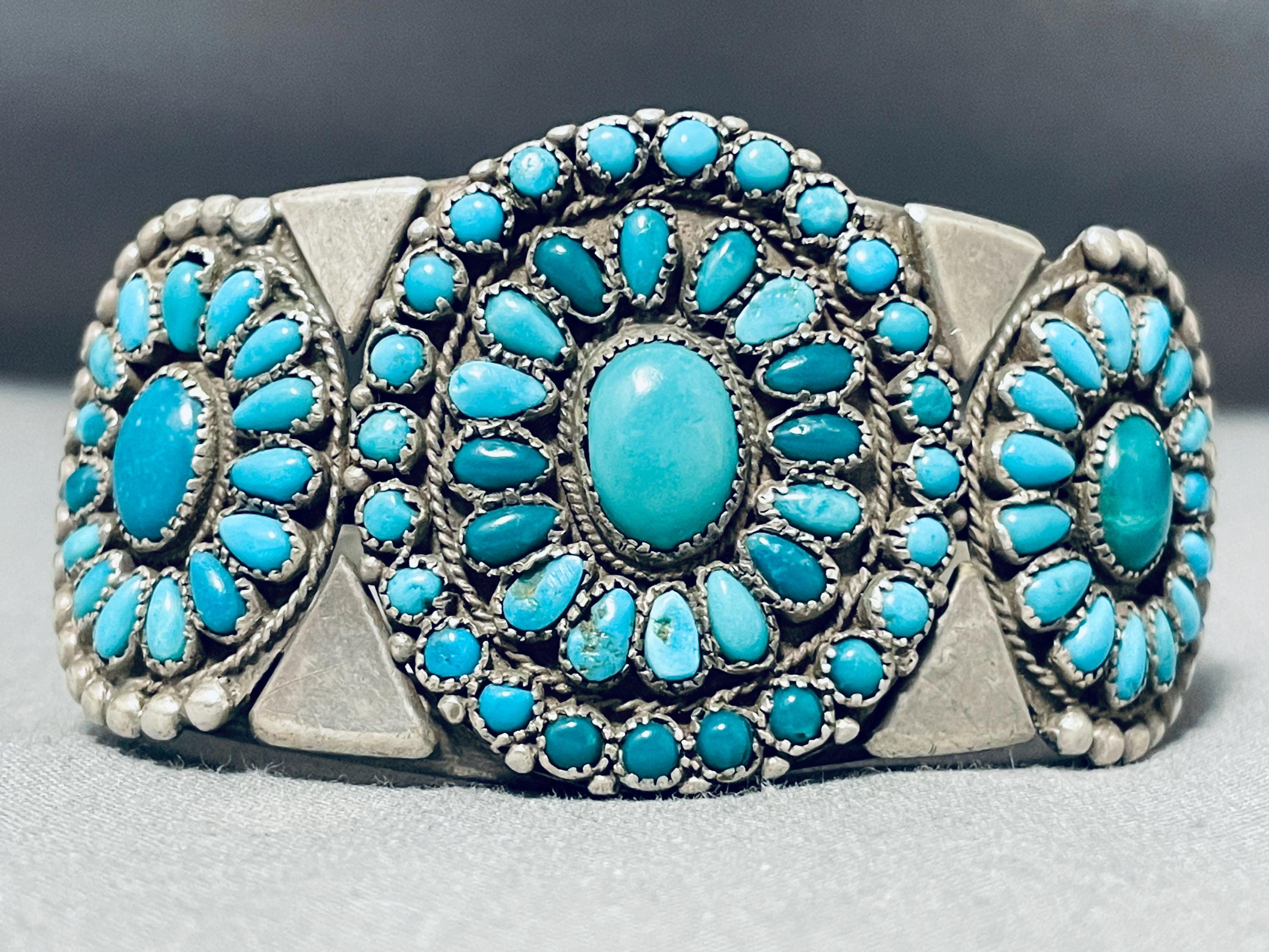 アクセサリー Vintage Navajo Turquoise Silver Bracelet Navajo Turquoise Bracelet Heavy Sterling Silver Signed