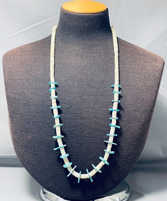 Native American Outstanding Vintage Santo Domingo Turquoise Slab Shell Cord Necklace Native American Outstanding Vintage Santo Domingo Turquoise Slab Shell Cord Necklace