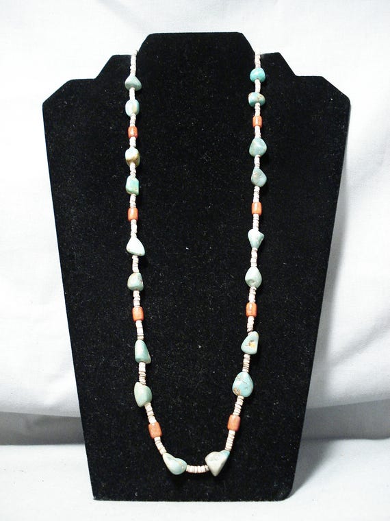 Native American Outstanding Santo Domingo Royston Turquoise Corals Sterling Silver Necklace Native American Outstanding Santo Domingo Royston Turquoise Corals Sterling Silver Necklace