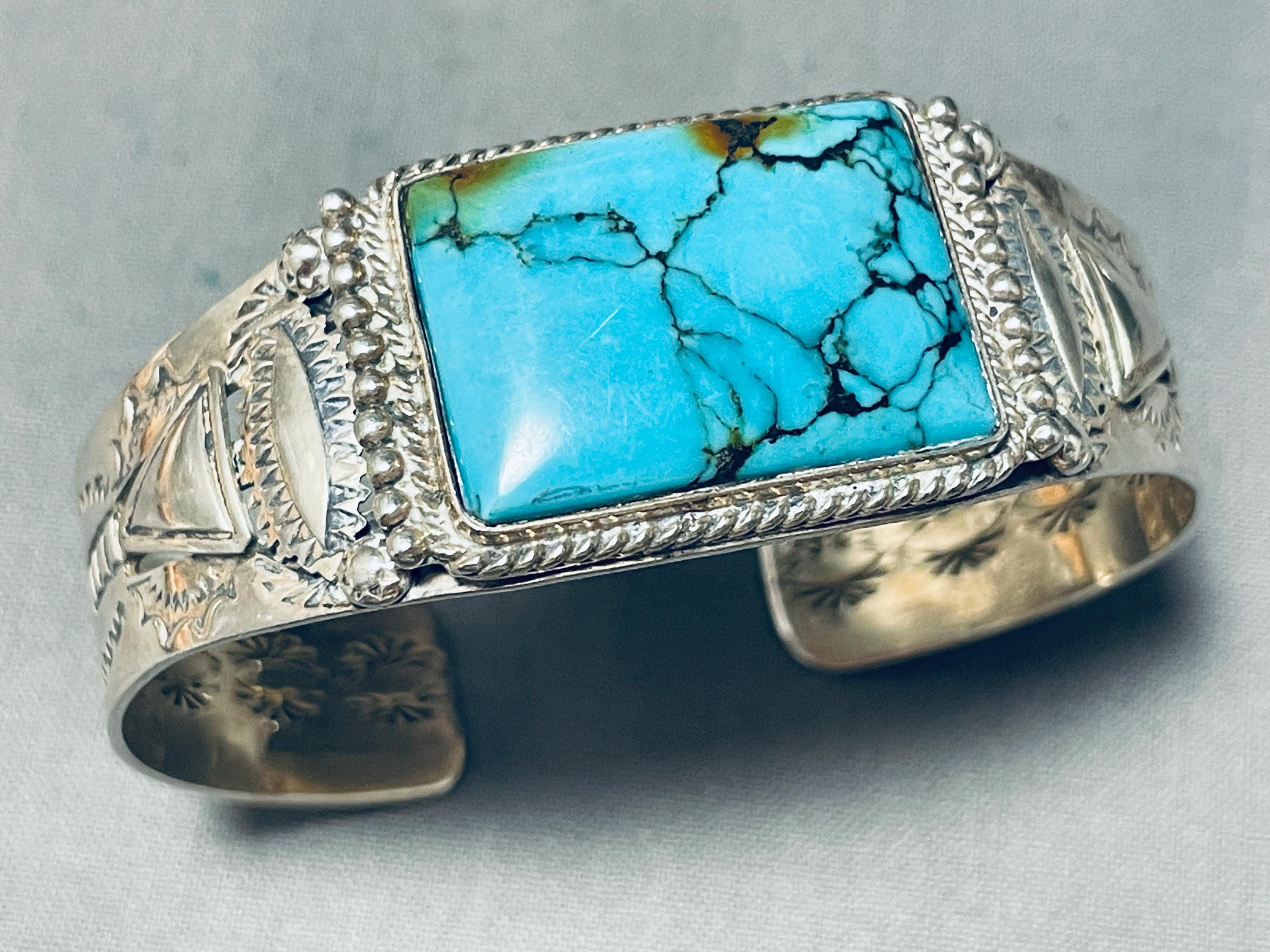 Gigantic Rectangular #8 Turquoise Vintage Native American Jewelry Silver Raindrop Ring Gigantic Rectangular #8 Turquoise Vintage Native American Jewelry Silver Raindrop Ring