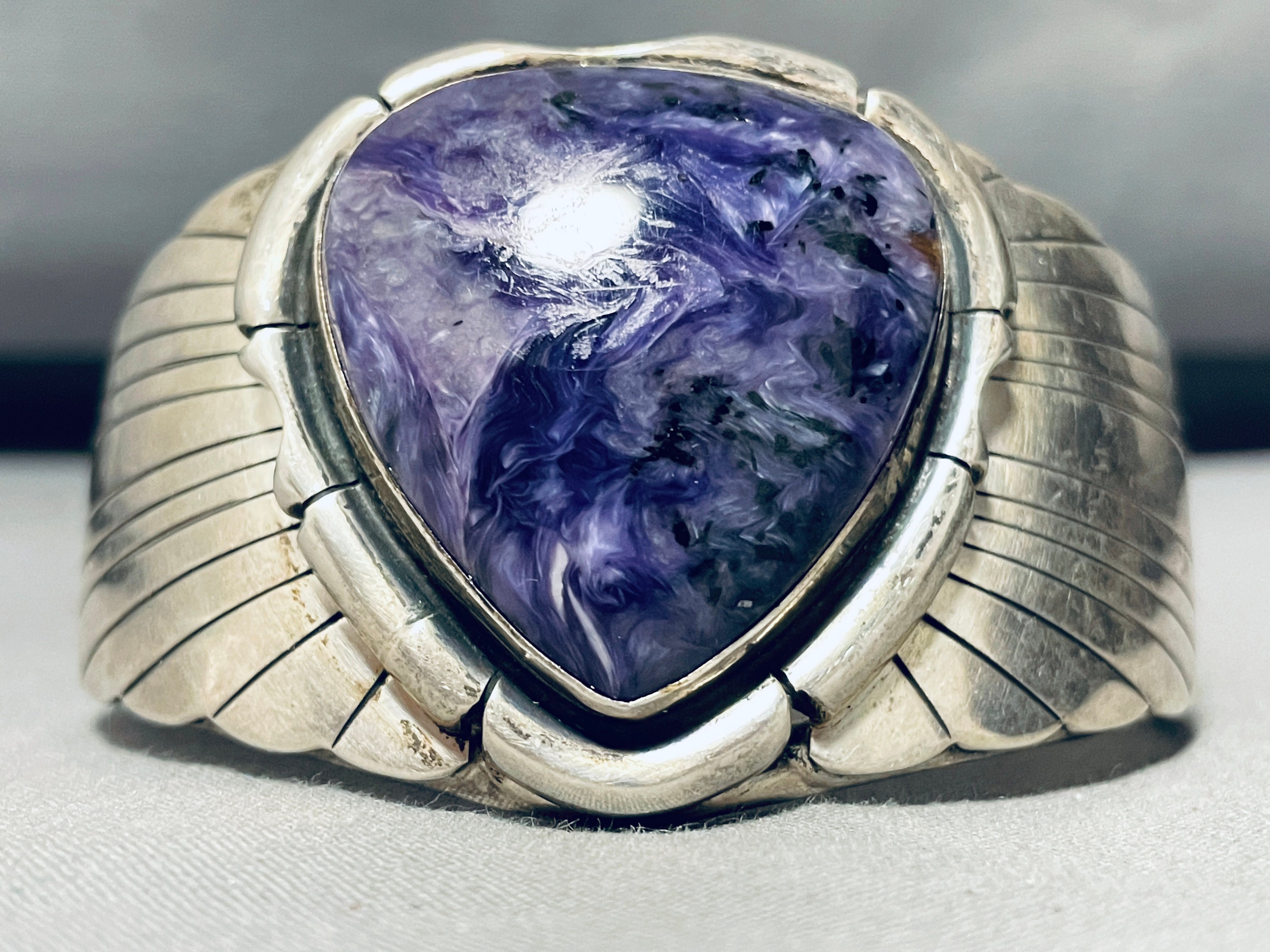 Jonny Peters Vintage Native American Navajo Charoite Sterling Silver Bracelet Jonny Peters Vintage Native American Navajo Charoite Sterling Silver Bracelet