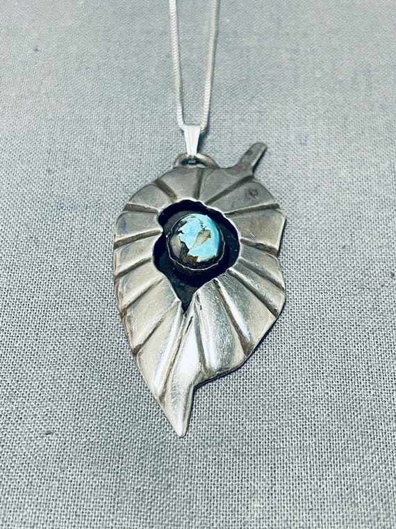 Marvelous Vintage Native American Navajo Pilot Mountain Turquoise Sterling Silver Pendant Marvelous Vintage Native American Navajo Pilot Mountain Turquoise Sterling Silver Pendant