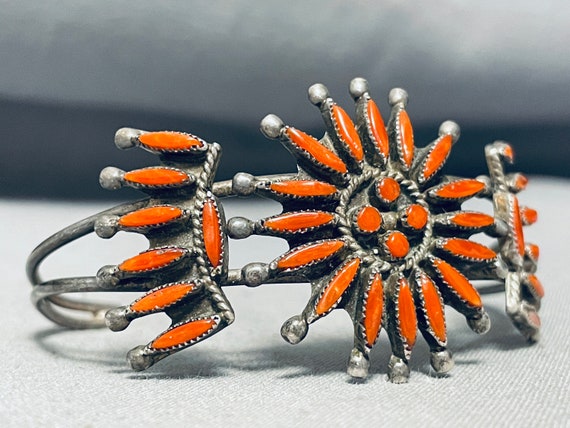 Opulent Vintage Native American Zuni Coral Sterli… - image 2