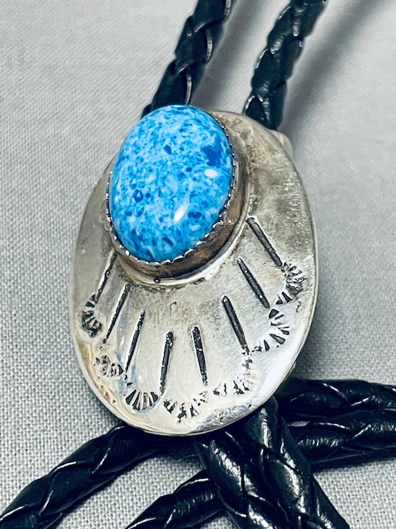 Impressive Vintage Native American Navajo Denim Lapis Sterling Silver Bolo Impressive Vintage Native American Navajo Denim Lapis Sterling Silver Bolo