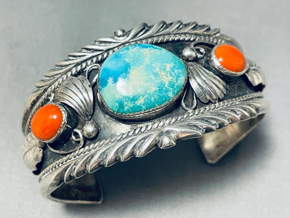 Rare Gilbert Mine Vintage Native American Navajo Turquoise Sterling Silver Bracelet Old Rare Gilbert Mine Vintage Native American Navajo Turquoise Sterling Silver Bracelet Old