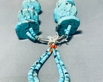 Native American One Of The Finest Ever Vintage Santo Domingo Turquoise Sterling Silver Necklace - Make An Offer!