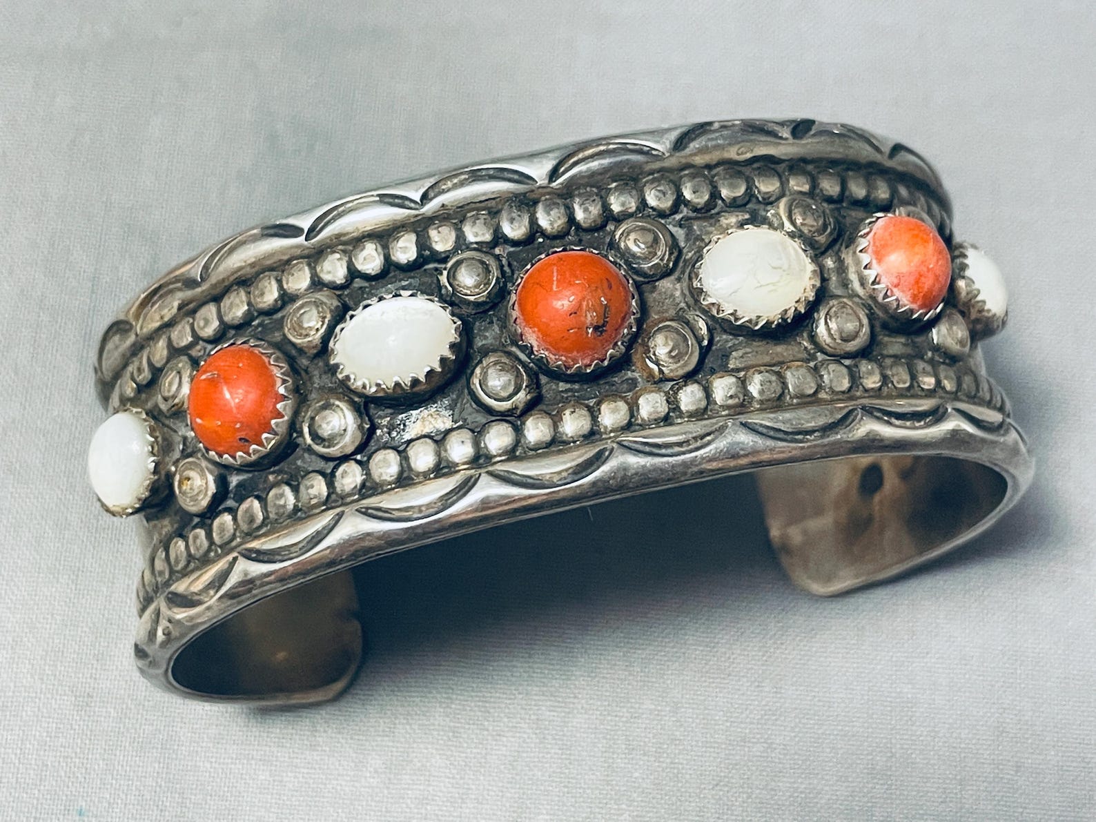 Museum Vintage Native American Navajo Coral Pearl Sterling Silver ...