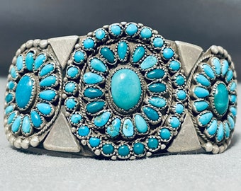 1920's Vintage Museum Native American Navajo Turquoise Sterling Silver Bracelet - Make An Offer!