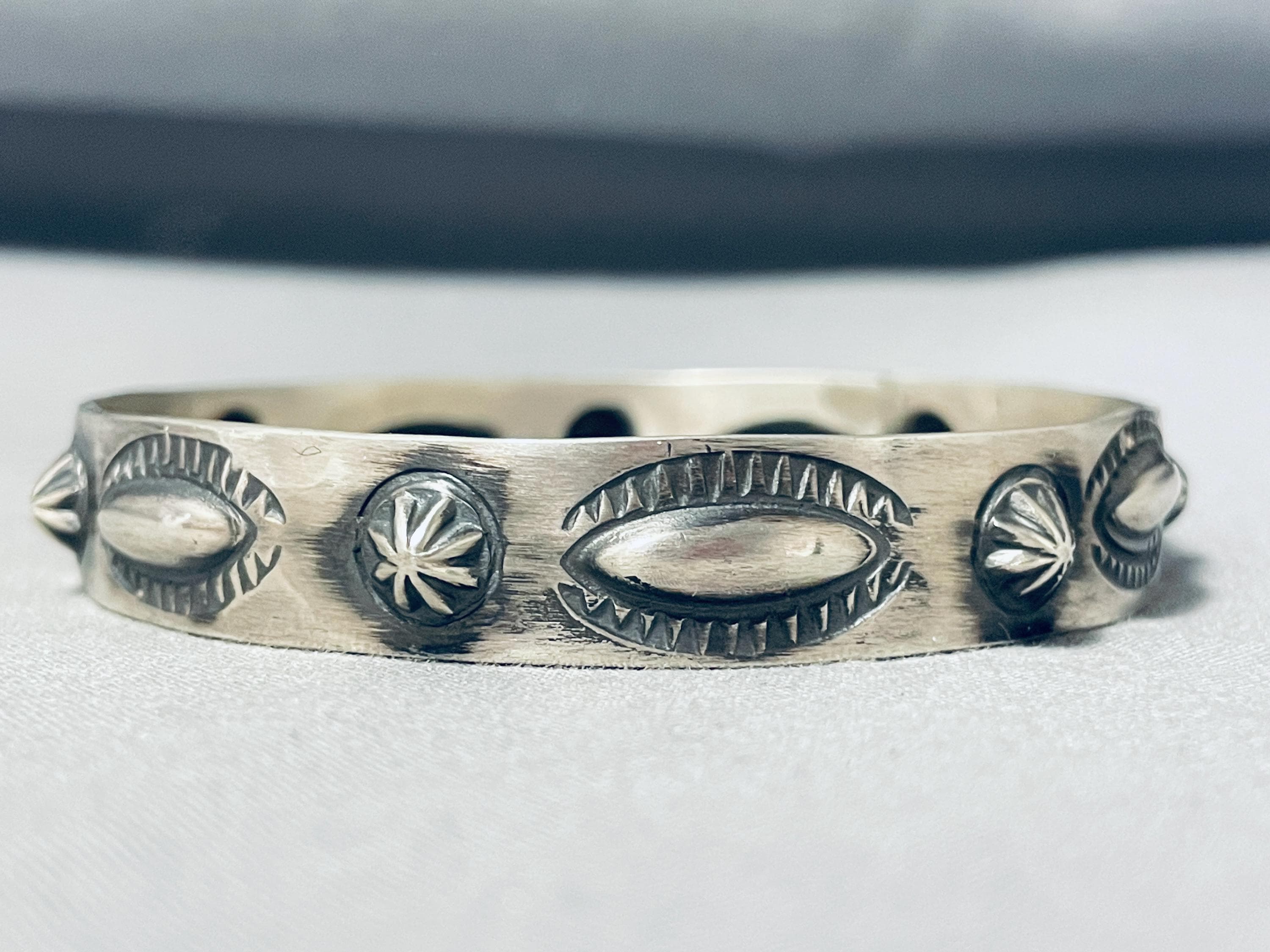 Marvelous Native American Navajo Sterling Silver Bangle Bracelet