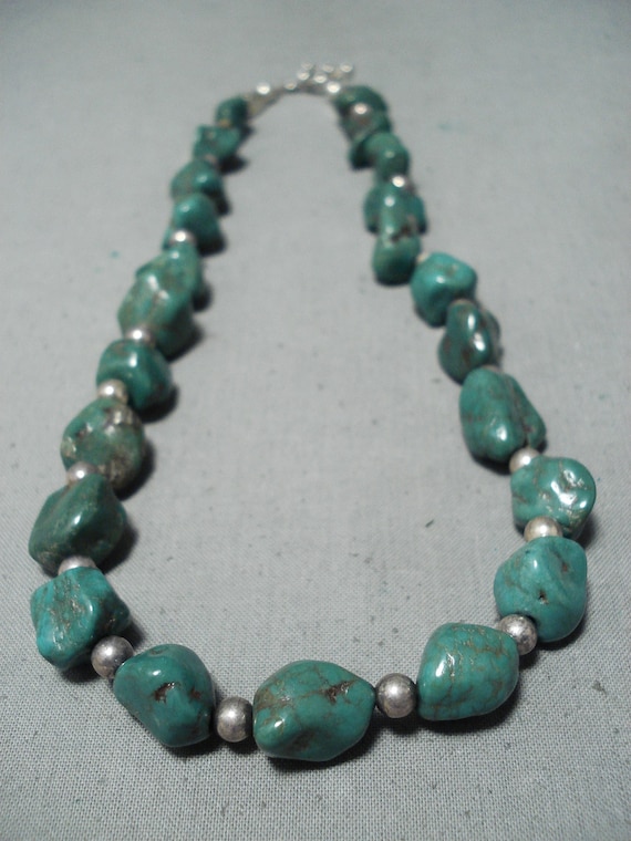 Stunning Chunky Royston Turquoise Vintage Native American Navajo Sterling Silver Necklace Old Stunning Chunky Royston Turquoise Vintage Native American Navajo Sterling Silver Necklace Old