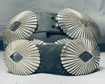 Tommy Charlie Vintage Native American Navajo Hand Tooled Sterling Silver Concho Belt - Make An Offer!