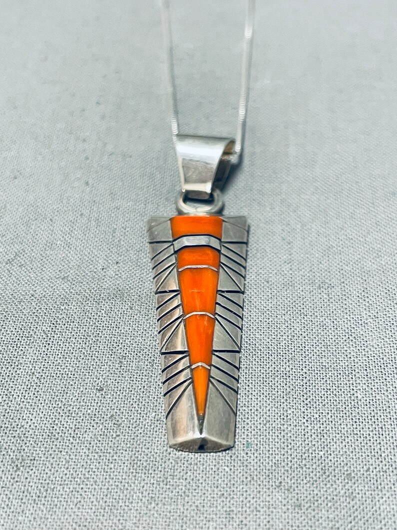 Fabulous Vintage Native American Navajo Coral Sterling Silver Necklace Make An Offer image 2