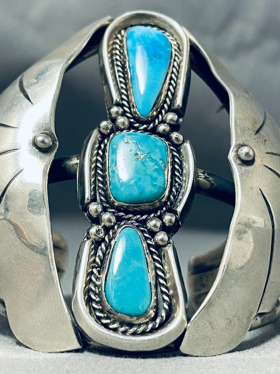Double Wingspan Flank Vintage Native American Navajo Turquoise Sterling Silver Bracelet Double Wingspan Flank Vintage Native American Navajo Turquoise Sterling Silver Bracelet