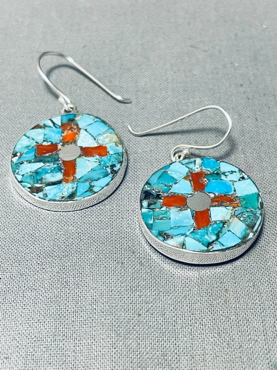 Striking Santo Domingo Royston Green Turquoise Native American Jewelry Silver Earrings Striking Santo Domingo Royston Green Turquoise Native American Jewelry Silver Earrings