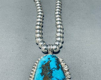 Gigantic Native American Navajo Morenci Turquoise Sterling Silver Necklace - Make An Offer!