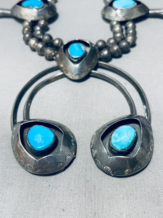 178 Grams Vintage Native American Navajo Turquoise Sterling Silver Squash Blossom Necklace 178 Grams Vintage Native American Navajo Turquoise Sterling Silver Squash Blossom Necklace