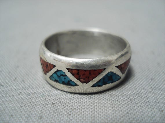 Steelers Football Vintage Native American Navajo Turquoise Sterling Silver Ring Old Steelers Football Vintage Native American Navajo Turquoise Sterling Silver Ring Old