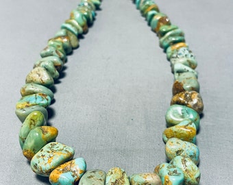 Breathtaking Native American Navajo Royston Turquoise Chunk Sterling Silver Necklace - Make An Offer!