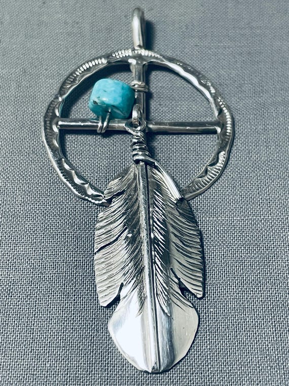 Important Ben Begaye Navajo '4 Directions' Turquoise Native American Jewelry Silver Earrings Important Ben Begaye Navajo '4 Directions' Turquoise Native American Jewelry Silver Earrings
