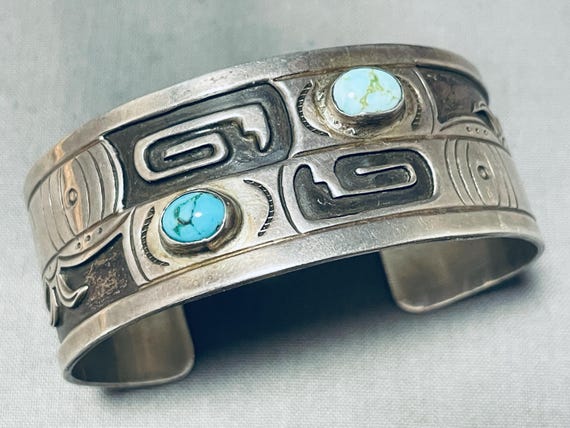 Marvelous Vintage Native American Navajo Two Frame Spiderweb Turquoise Sterling Silver Bracelet Marvelous Vintage Native American Navajo Two Frame Spiderweb Turquoise Sterling Silver Bracelet