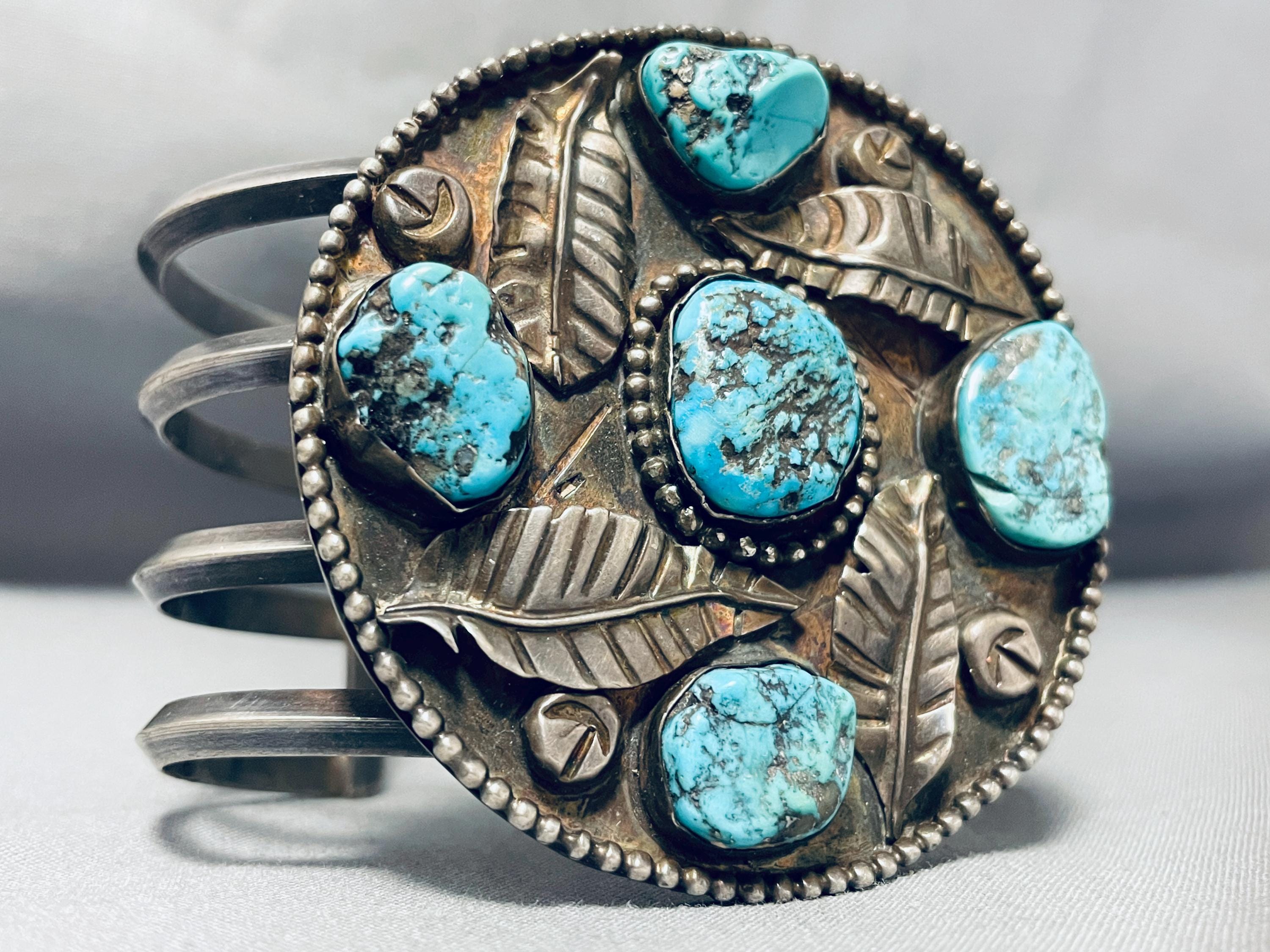 Native American Navajo Leaf Garden Vintage Turquoise Sterling Silver ...